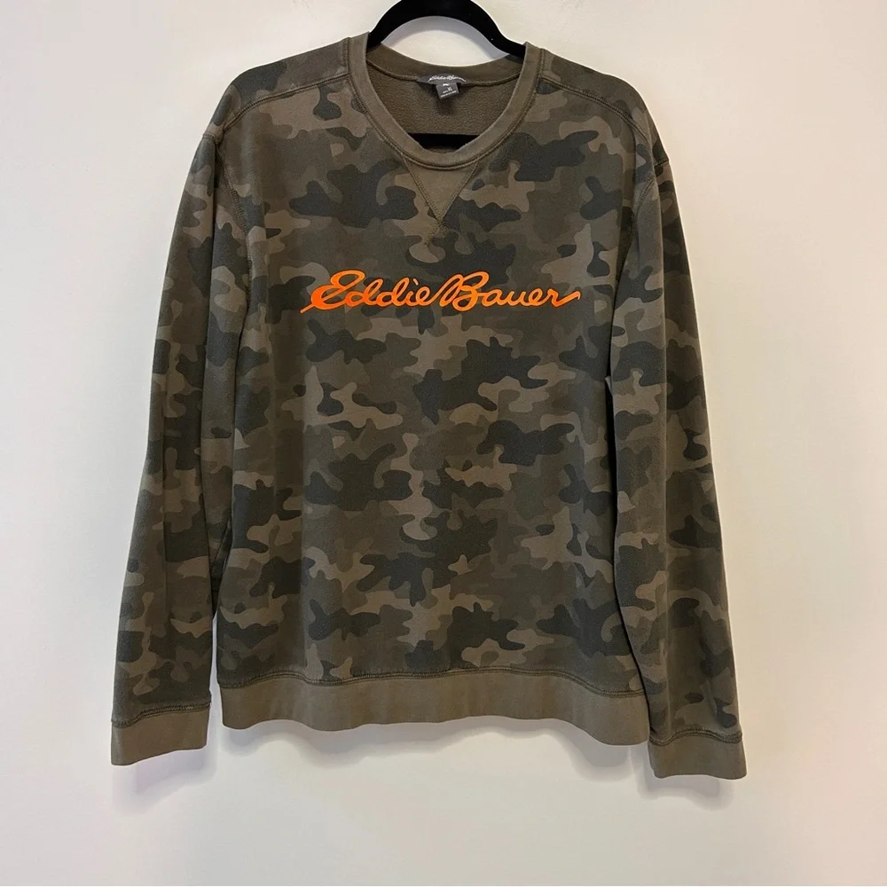 Eddie Bauer Men's XL Brown Camouflage Crewneck Sweatshirt Outdoor lounge Cozy - Picture 2 of 11